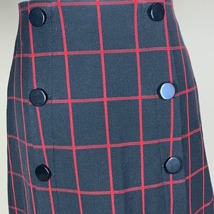EUC Loft short black red plaid pencil skirt sz S great fall look w/ boots